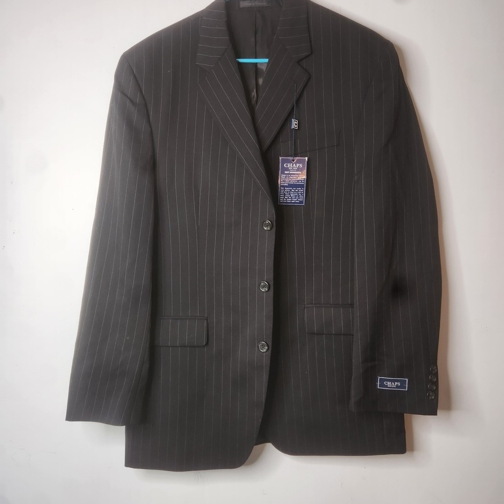 Chaps Mens 42 Long Black Pinstripe 100% Wool 3-Button Suit Separate Blazer NWT